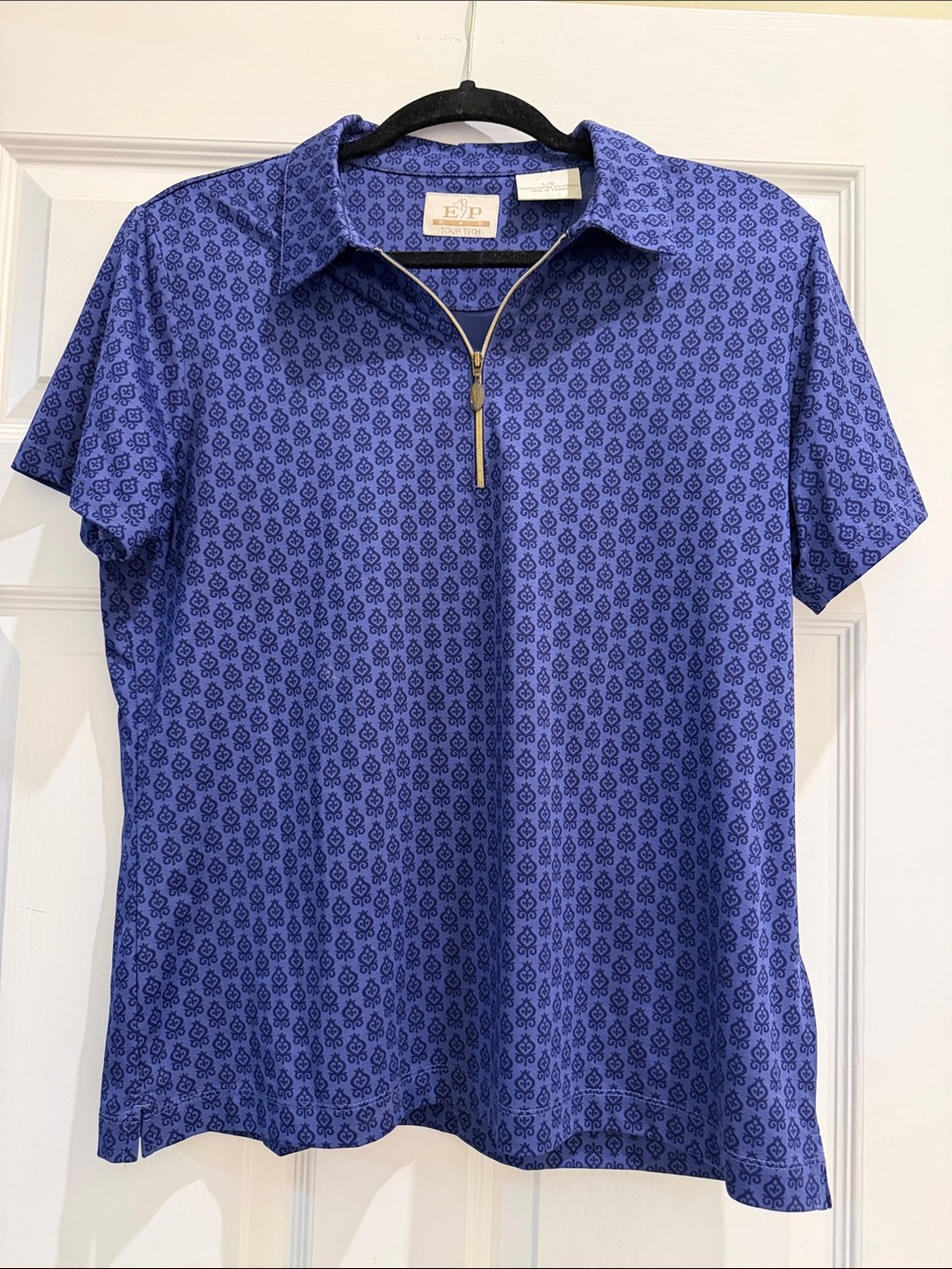 EP Pro Royal Blue Short-Sleeve Zip Golf Polo with Micro Floral Print
